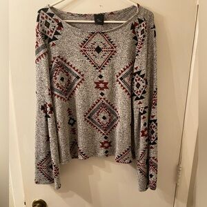 LJ Femme Aztec Print Long Sleeve Top. Extra Long Loose Sleeves.